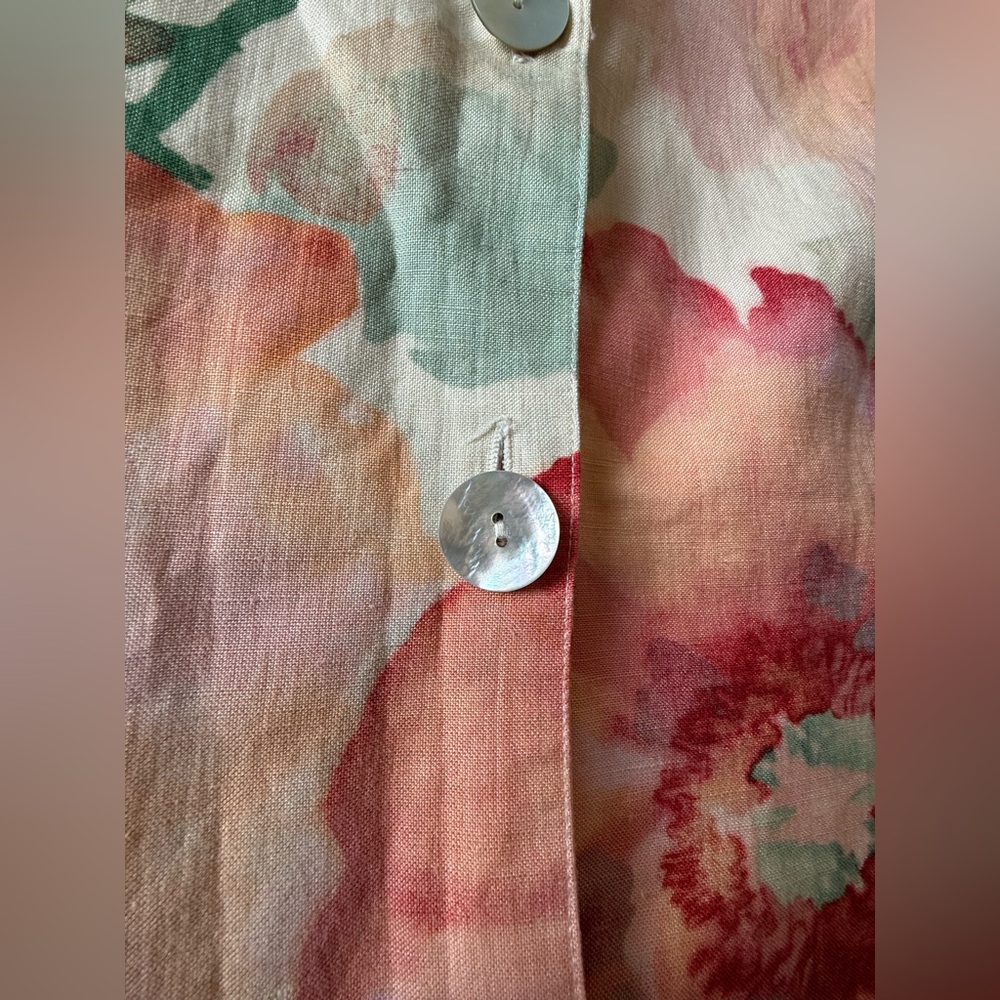 Chico's Linen Blend Spring Floral Button Front Jacket Women Size 1 - Picture 3 of 4